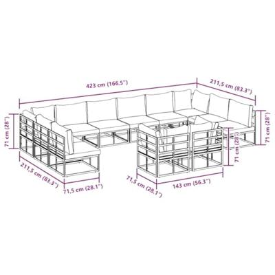 Tuinbankenset met kussen 12 pcs Zwart Aluminium