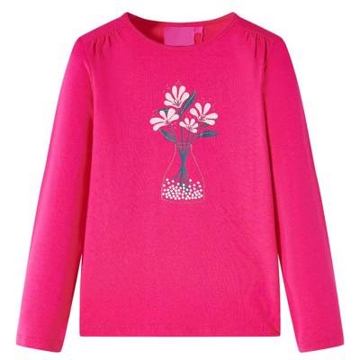 Kindershirt met lange mouwen bloemenprint 128 felroze Kindershirt met lange mouwen bloemenprint 128 felroze