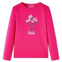 Kindershirt met lange mouwen bloemenprint 128 felroze - thumbnail