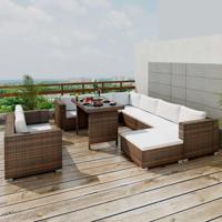 10-delige Loungeset met kussens poly rattan bruin - thumbnail