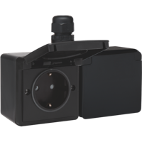 Niko Hydro stopcontact 2 voudig met randaarde horizontaal waterdicht zwart - thumbnail