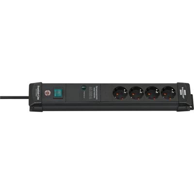 Brennenstuhl 1951140300 Stekkerdoos 4 Sockets | Premium Line | Aan/uit Schakelaar | Overspanningsbeveiliging | Zwart | 1,8 meter