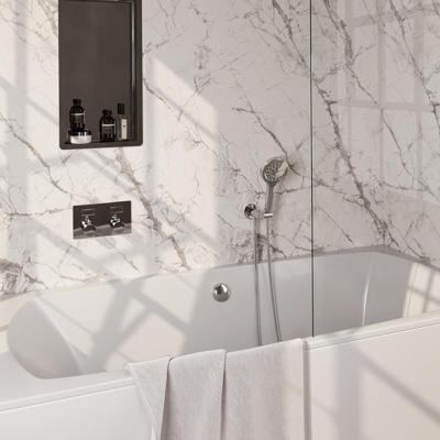 Brauer Chrome Edition Thermostatische Inbouw Badkraan Drukknoppen - Badvulcombinatie - 3 stand - Doucheslang - Wandaansluitbocht - Handdouche - Chroom