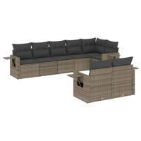 8-delige Loungeset met kussens poly rattan grijs - thumbnail