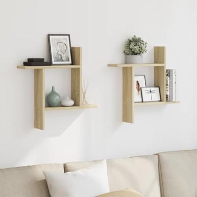 Wandschappen 2 st 50x12x50 cm bewerkt hout sonoma eikenkleurig