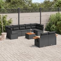 10-delige Loungeset met kussens poly rattan zwart - thumbnail