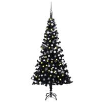 VidaXL Kunstkerstboom met verlichting en kerstballen 150 cm pvc zwart - thumbnail