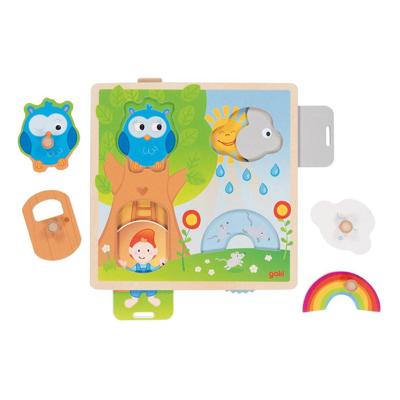 Goki houten achtergrond vormenpuzzel weer, 4st.