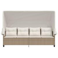 Ligbed met luifel en kussen poly rattanbeige - thumbnail