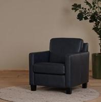 Blauwe leren landelijke fauteuil Smart - poot hout zwart - Granada leer Blue (blauw leer) - thumbnail