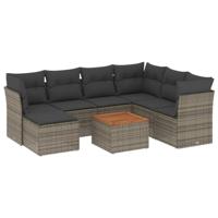 8-delige Loungeset met kussens poly rattan grijs - thumbnail