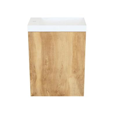 Fonteinkast Natural Oak Arcqua Luna 40x55x28 cm Incl. Fontein Glans Wit Met Overloop Arcqua