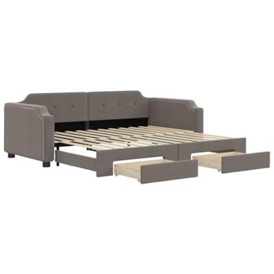 Slaapbank met onderschuifbed en lades 100x200 cm stof taupe