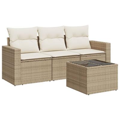 4-delige Loungeset met kussens poly rattan beige - thumbnail