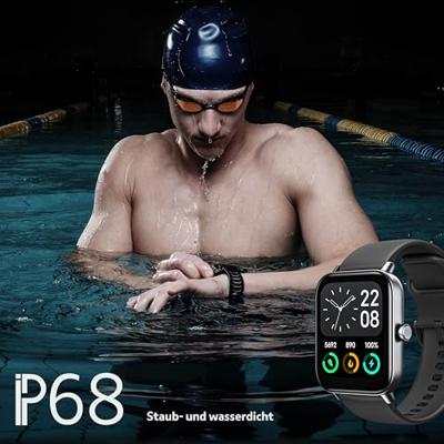 Beafon Smartwatch 101, Bluetooth smartwatch, Bluetooth oproep, Bluetooth oproep, 1,8 inch (4,57 cm) display, sportmodus 100+, fitnessmodus, IP68, weergave van berichten, ondersteunt Alexa,