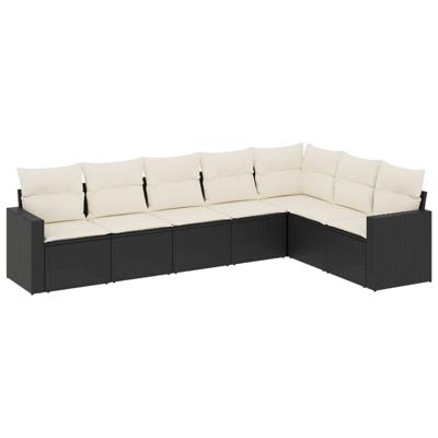 8-delige Loungeset met kussens poly rattan zwart - thumbnail
