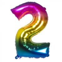 Folieballon Regenboog Cijfer 2 (86cm) - thumbnail