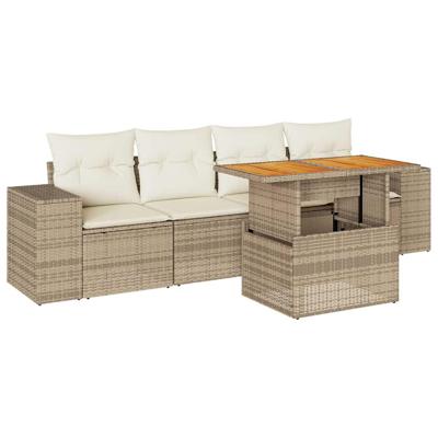 5-delige Loungeset met kussens poly rattan beige
