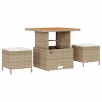 11-delige Tuinbankenset met kussens poly rattan acacia beige - thumbnail