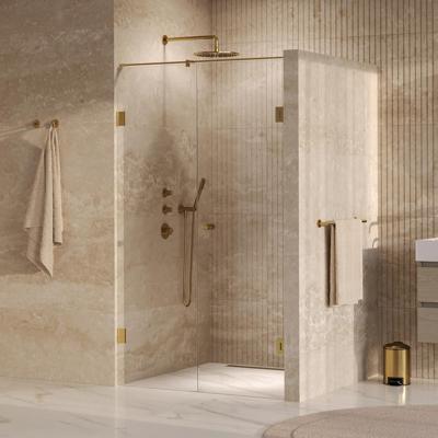 Brauer Void - Carving Nisdeur - 2-Delig - Helder Glas - 110 x 200 cm - Omkeerbaar - met Draaideur 60 cm - Aan Muur - incl. Glascoating - PVD Goud Geborsteld