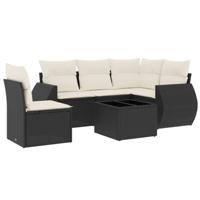 6-delige Loungeset met kussens poly rattan zwart - thumbnail