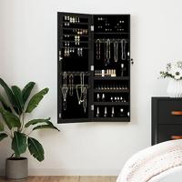 VidaXL Sieradenkast met spiegel wandgemonteerd 37,5x10x106 cm zwart - thumbnail