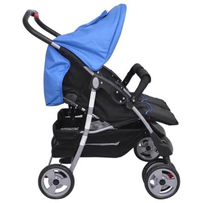 Tweelingkinderwagen staal blauw en zwart - thumbnail