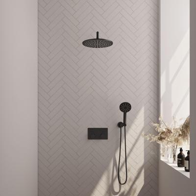 Black Edition thermostatische inbouw regendouche SET 58 - 30 cm douchekop - gebogen muurarm - 3-standen handdouche - doucheslang - wandaansluitbocht mat zwart