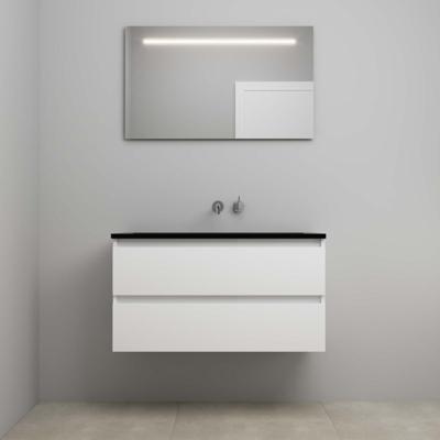 On-Line Badkamermeubelset - 100 cm - Voorgemonteerd - Ladestructuur - Acryl Wastafel - zonder Kraangat - Spiegel met LED-Verlichting - Hoogglans Wit