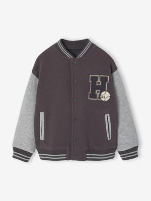 Teddy-sweatshirt in fleece voor jongens met lusbadge. antraciet
