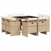 9-delige Tuinset met kussens poly rattan beige - thumbnail