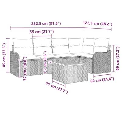 Tuinbankenset met opslag 6 pcs Grijs poly rattan