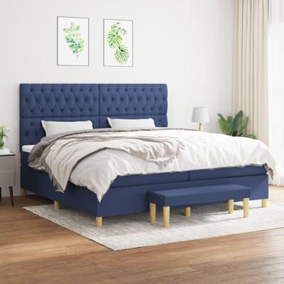 Boxspring met matras stof blauw 200x200 cm