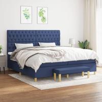Boxspring met matras stof blauw 200x200 cm - thumbnail