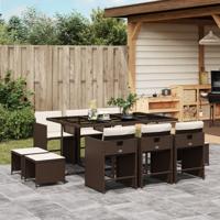 11-delige Tuinset met kussens poly rattan bruin - thumbnail