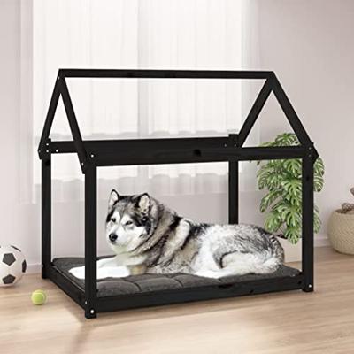 VidaXL Hondenmand 111x80x100 cm massief grenenhout zwart VidaXL Hondenmand 111x80x100 cm massief grenenhout zwart