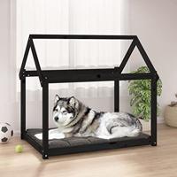 VidaXL Hondenmand 111x80x100 cm massief grenenhout zwart - thumbnail