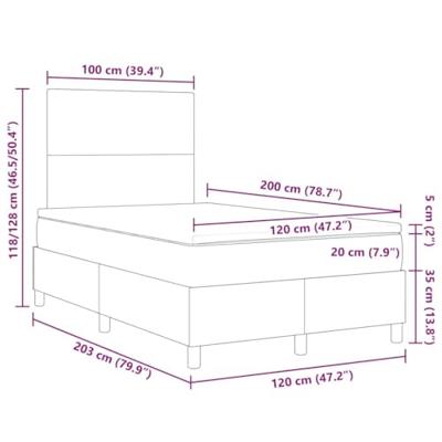 Boxspringbed Lichtgrijs en wit. 120 x 200 cm Katoen Stof