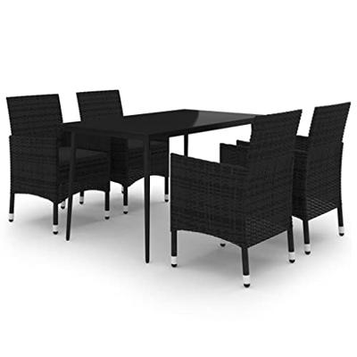 5-delige Tuinset met kussens poly rattan en glas