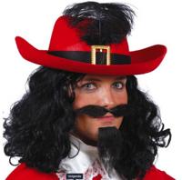 Musketier hoed rood met zwarte band - thumbnail