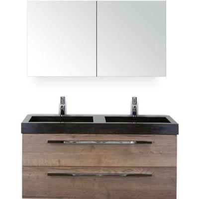 Seville Badmeubelset 120 cm - 2 Laden Tabacco - Wastafel Lucca Dubbel met Spiegelkast