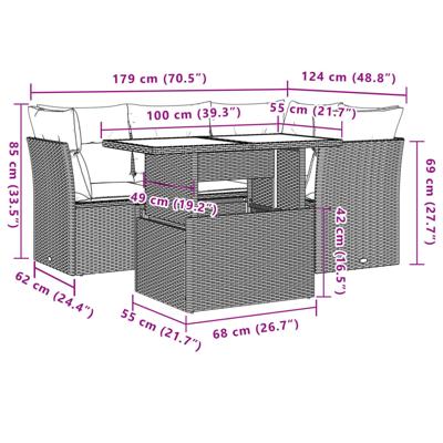 5-delige Loungeset met kussens poly rattan beige - thumbnail