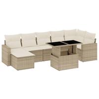 8-delige Loungeset met kussens poly rattan beige - thumbnail