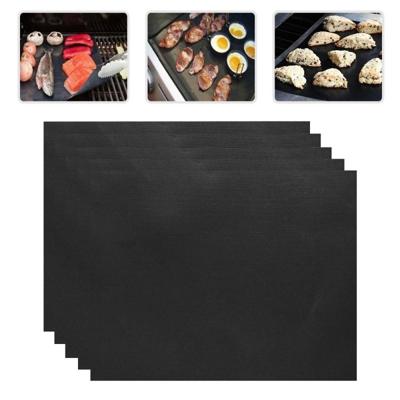 5 PCS 0.2mm Thick Barbecue Grill Mat Non-Stick BBQ Grill Mats Afmeting:40*33CM(zwart)