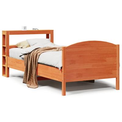 Bedframe zonder matras massief grenenhout wasbruin 75x190 cm