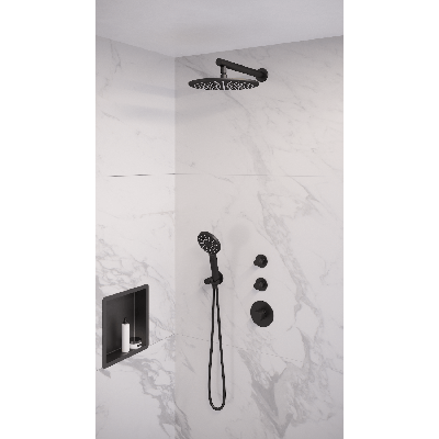 Black Edition thermostatische inbouw regendouche set 08 - 30 cm douchekop - 3-standen handdouche - mat zwart