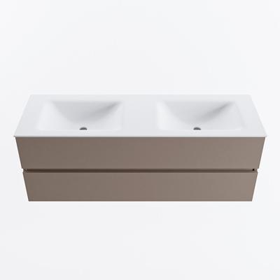 MONDIAZ VICA 140cm badmeubel onderkast Smoke 2 lades. Wastafel CLOUD dubbel 2 kraangaten, kleur Talc.