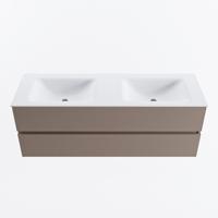 MONDIAZ VICA 140cm badmeubel onderkast Smoke 2 lades. Wastafel CLOUD dubbel 2 kraangaten, kleur Talc. - thumbnail