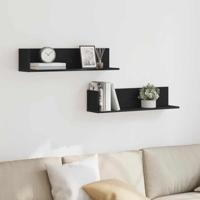 Wandschappen 2 st 75x16,5x16,5 cm bewerkt hout zwart - thumbnail