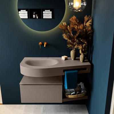 MONDIAZ RIVA 100cm badmeubel onderkast / planchet kleur Smoke met 1 lade. Wastafel DULCET links 0 kraangaten kleur Smoke. MONDIAZ RIVA 100cm badmeubel onderkast / planchet kleur Smoke met 1 lade. Wastafel DULCET links 0 kraangaten kleur Smoke.